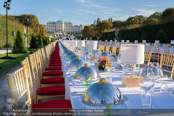 Fundraising Dinner - Belvedere, Wien - Di 05.09.2023 - feudales Dinner, lange Tafel, gedeckter Tisch, open air, Luxus, 8