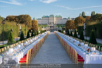 Fundraising Dinner - Belvedere, Wien - Di 05.09.2023 - feudales Dinner, lange Tafel, gedeckter Tisch, open air, Luxus, 15