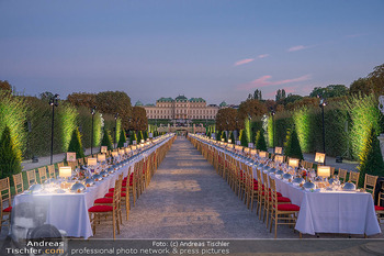 Fundraising Dinner - Belvedere, Wien - Di 05.09.2023 - feudales Dinner, lange Tafel, gedeckter Tisch, open air, Luxus, 133