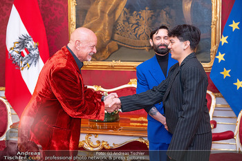 ESC Empfang des Bundespräsidenten - Präsidentschaftskanzlei, Wien - Di 21.04.2026 - Conchita WURST (Thomas NEUWIRTH), JJ (Johannes PIETSCH), Gery LU51