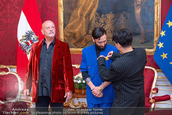 ESC Empfang des Bundespräsidenten - Präsidentschaftskanzlei, Wien - Di 21.04.2026 - Conchita WURST (Thomas NEUWIRTH), JJ (Johannes PIETSCH), Gery LU52