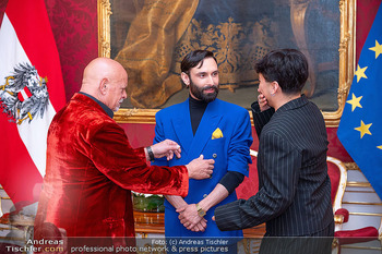 ESC Empfang des Bundespräsidenten - Präsidentschaftskanzlei, Wien - Di 21.04.2026 - Conchita WURST (Thomas NEUWIRTH), JJ (Johannes PIETSCH), Gery LU53